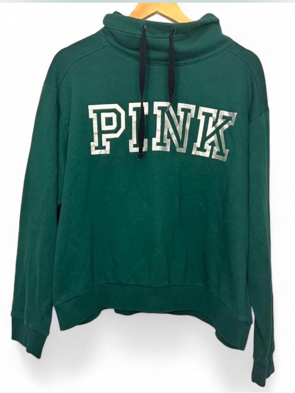 PINK Victoria's Secret Dark Green Pullover Hoodie with Metallic Logo
